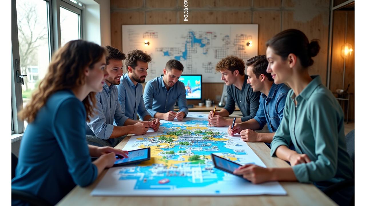 RippleSplash Creations design team collaborating on a water park blueprint